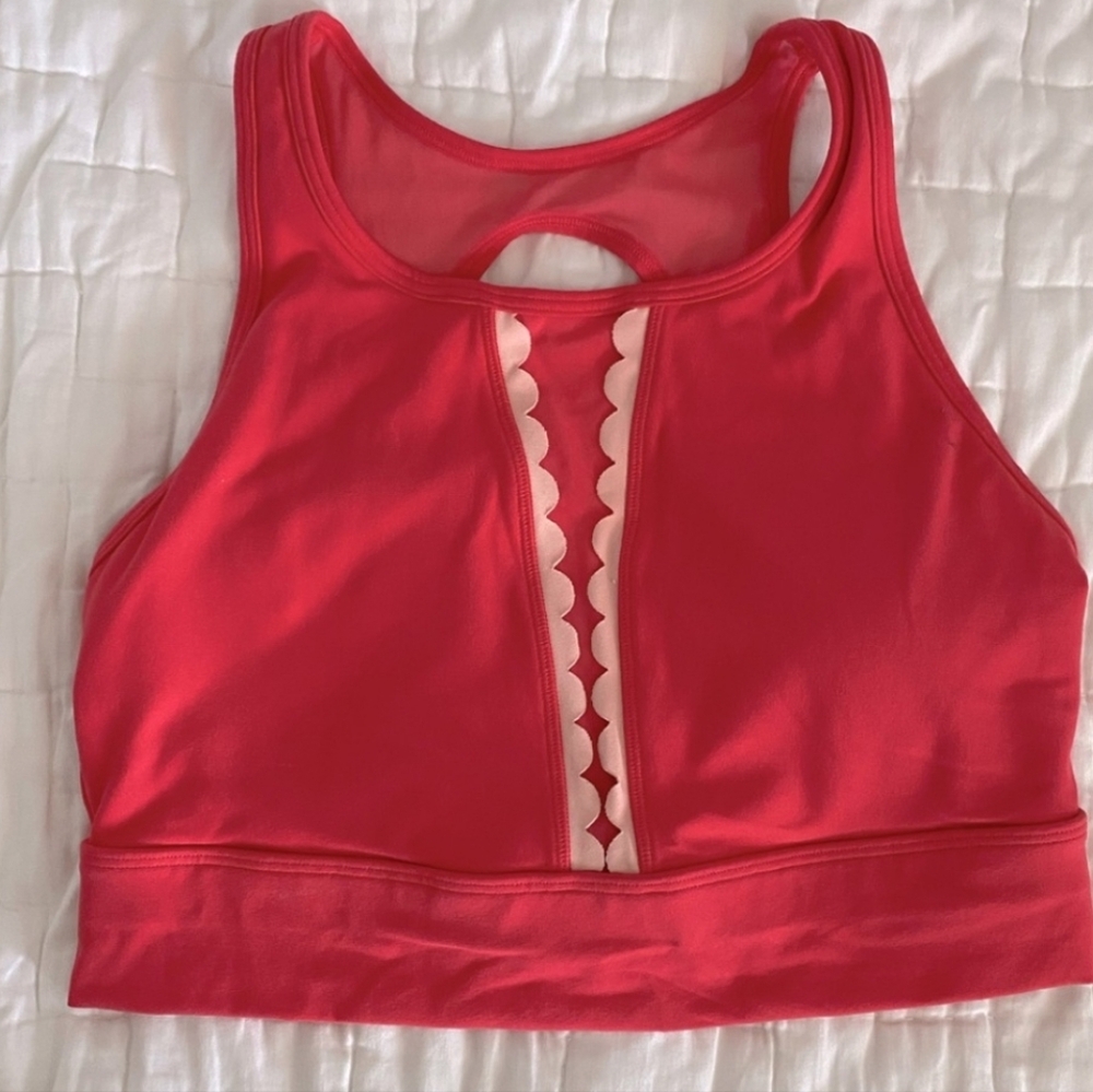 Calia Vibrant Red Sports Bra with Pink Accents